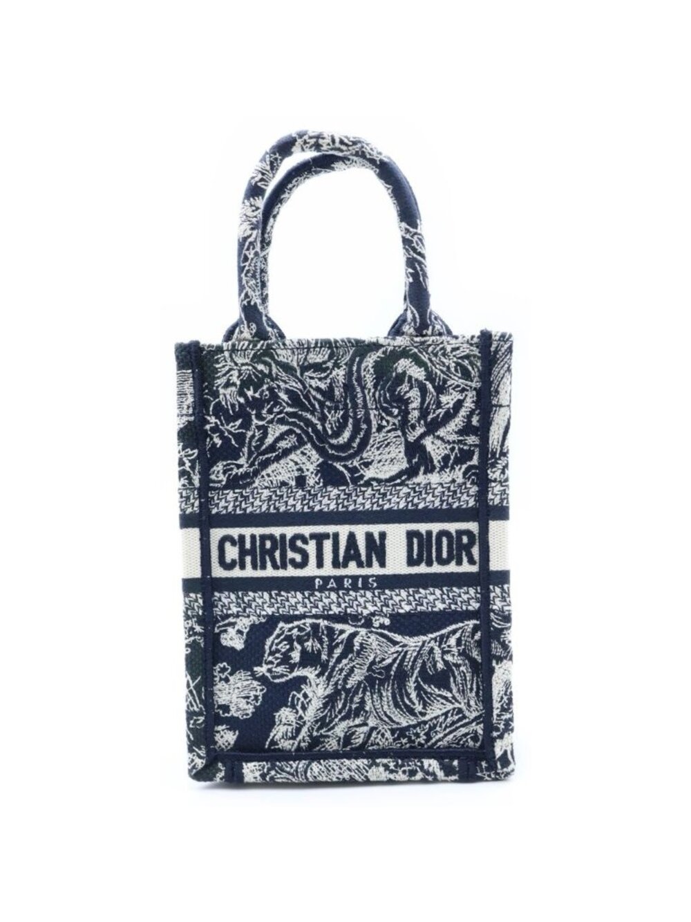 Dior Book Tote Mini Vertical Phone Shoulder Bag Navy Canvas Gold